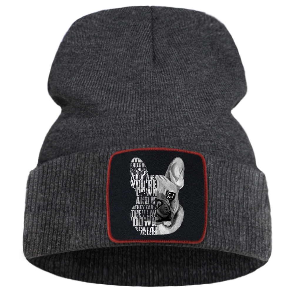 Kapelusz buldog francuski cytat męskie czapki z dzianiny czapka kominiarka zimowa Retro Streetwear ciepłe czapki dla kobiet czapka