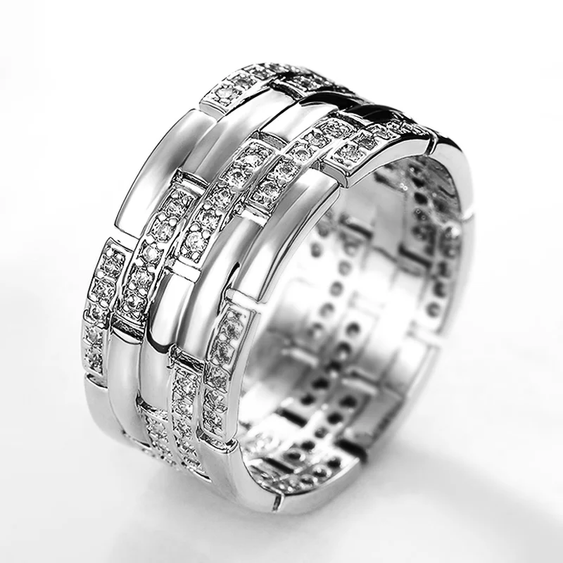 Huitan Fashion Contracted Women/Men Couple Rings Inlaid Shiny CZ Stones Marriage Ring High Quality Male Female Jewelry Drop Ship