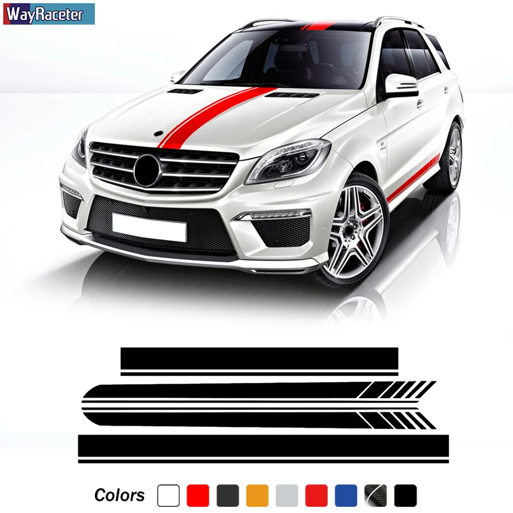 Door Side Stripes Skirt Sticker Car Hood Trunk Body Kit Decal For Mercedes Benz ML Class W163 W164 W166 ML63 AMG ML320 ML350