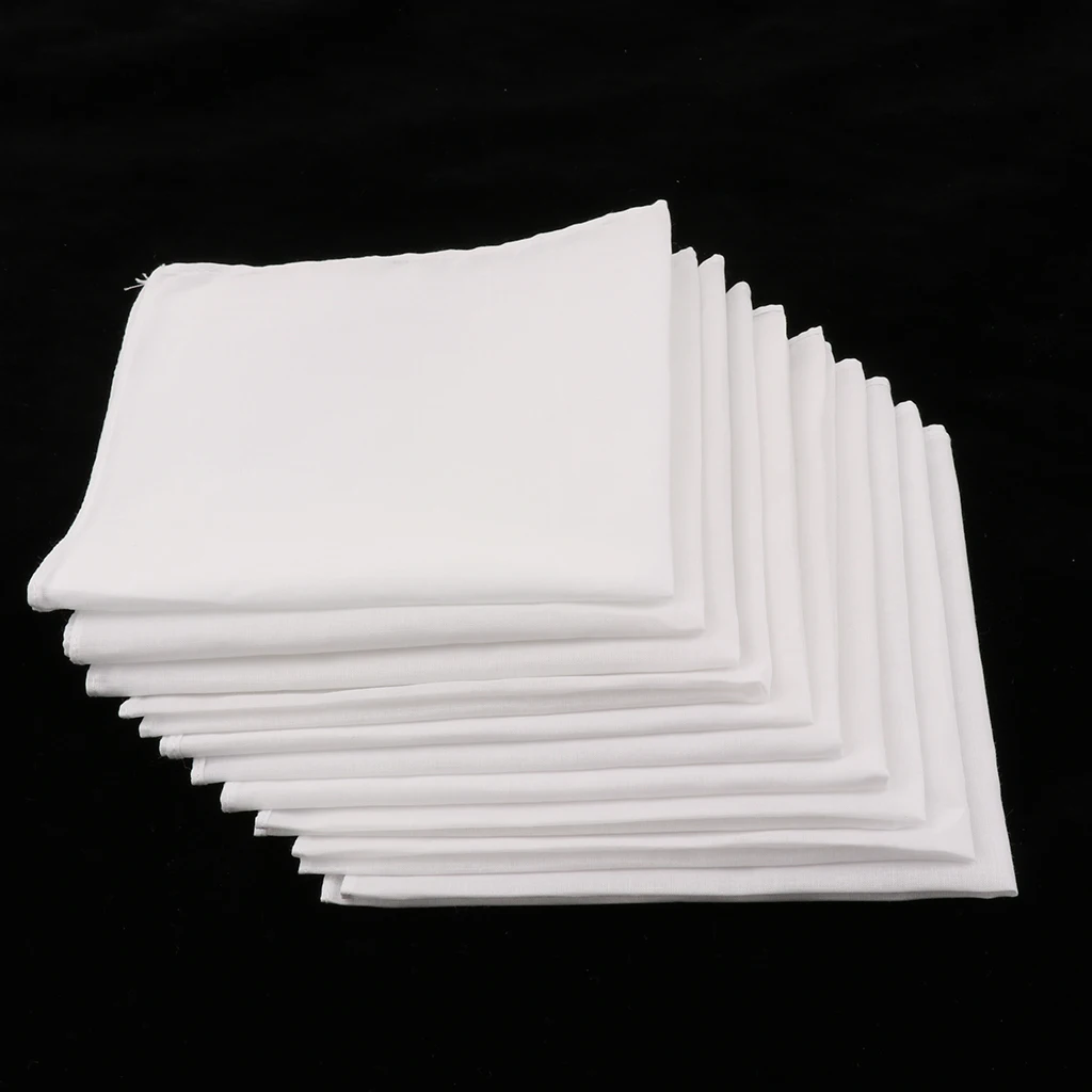 10pcs Pure   Cotton White Handkerchiefs Women Men Hanky Hankies Kerchiefs