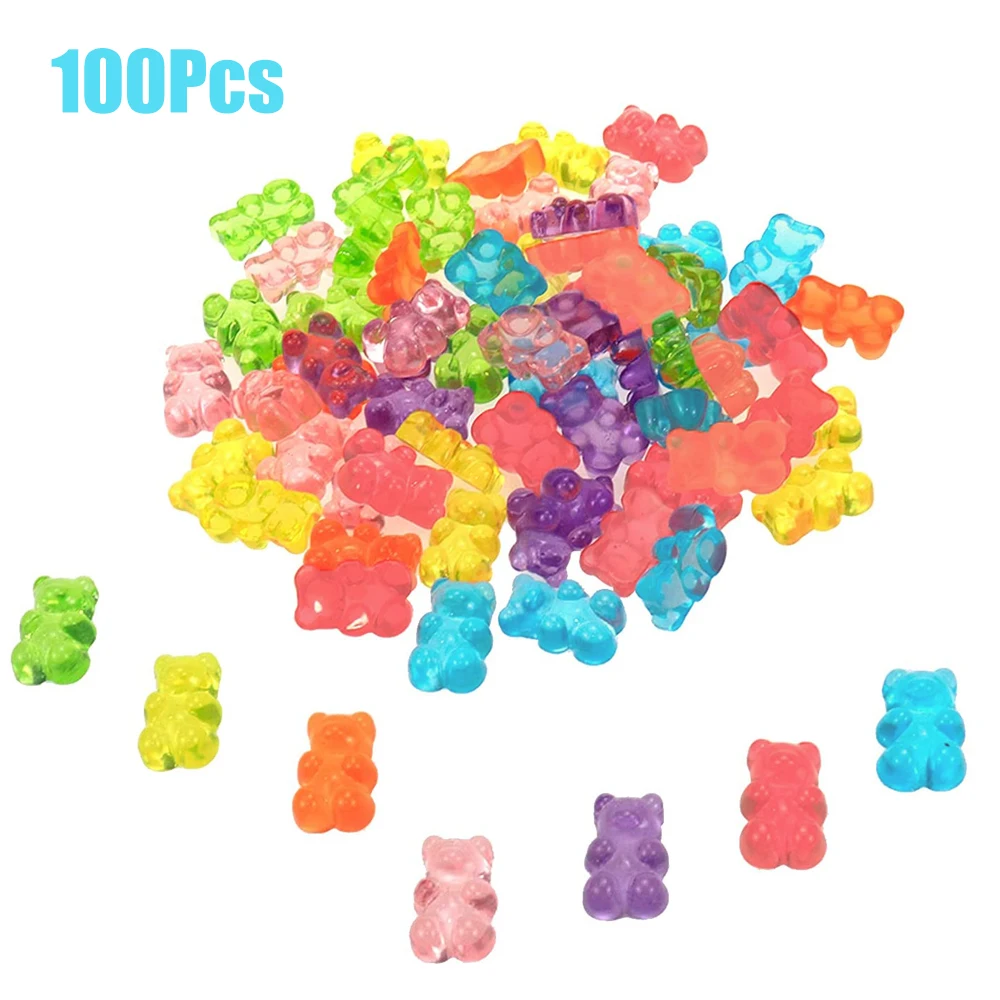 100pcs Cute Gummy Bear Pendant Charms for Necklace Bracelet Earrings Jewelry Diy Findings Resin Bears Christmas Gift 1.7*1.1cm