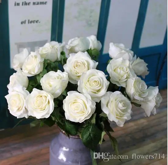 

wholesale 15 colors Decor Rose Artificial Flowers Silk Flowers Real Touch Rose Wedding Bouquet Home Party Design Flowers bride b