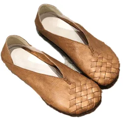 Women's Lleather Woven Flat Shoes