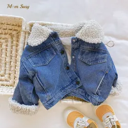 Fashion Baby Girl Cotton Padded Denim Jacket Winter Infant Toddler Fleece Warm Jean Coat Thick Girl Windbreaker Clothes 1-7Y