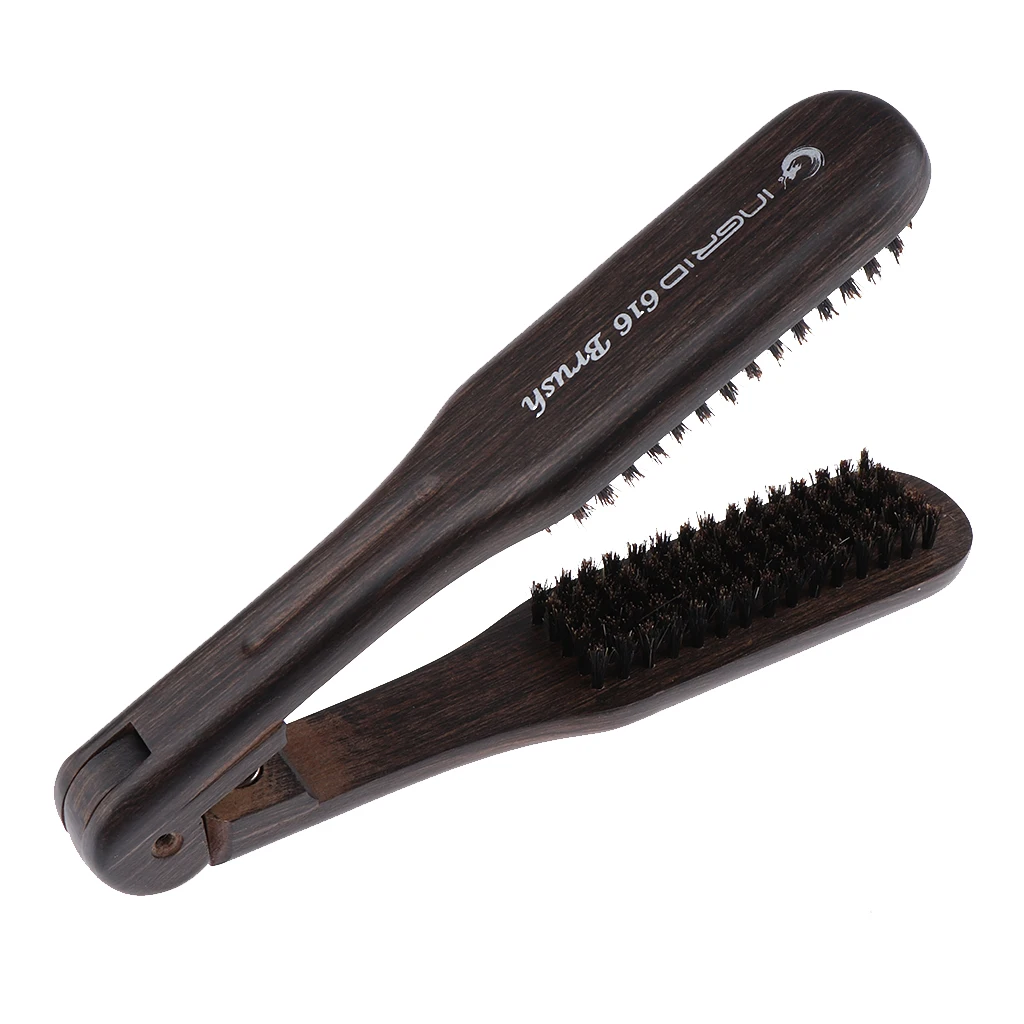 V Shape DIY Salon Hairdressing Hair Straightening Hair Brush Straightener Wooden Anti-static Dual-Brush Comb