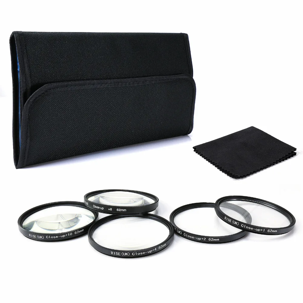 

RISE(UK) 62MM Close Up +1+2+4+8+10 Macro Lens set for Canon SONY NIKON all Camera + Cleaning cloth