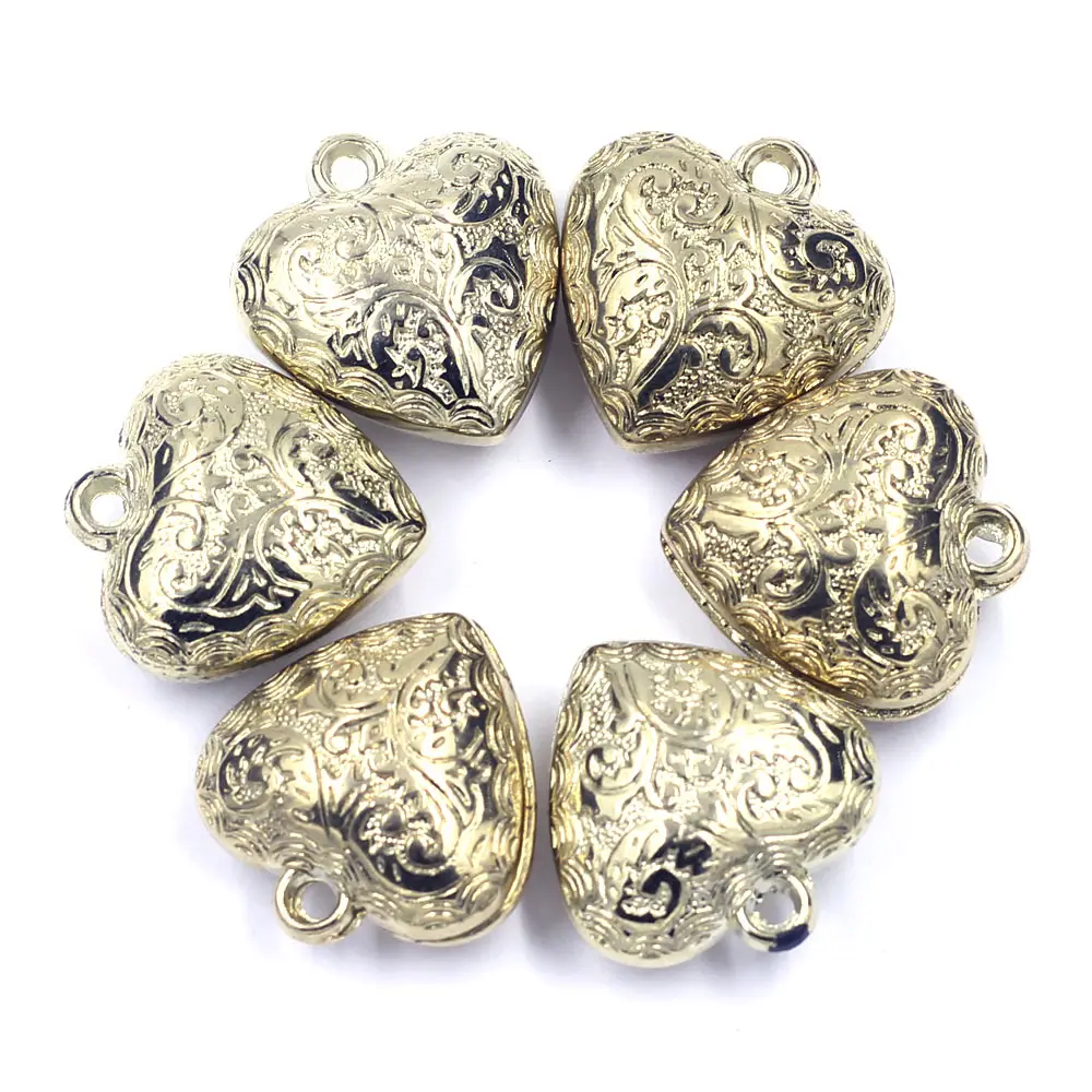 10Pcs Pendants Heart Carved Flower Acrylic Silver Gold Bronze Gunmetal Color For Charms Necklaces Jewelry DIY Finding 25x24mm