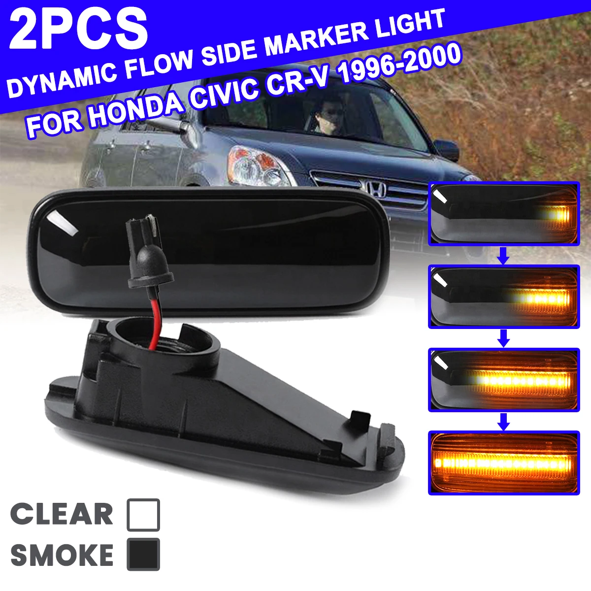 

1 Pair Dynamic Turn Signal Day Light Flowing LED Side Marker Side Repeater Lamp 12V Panel Lamp for Honda for Civic for CRV