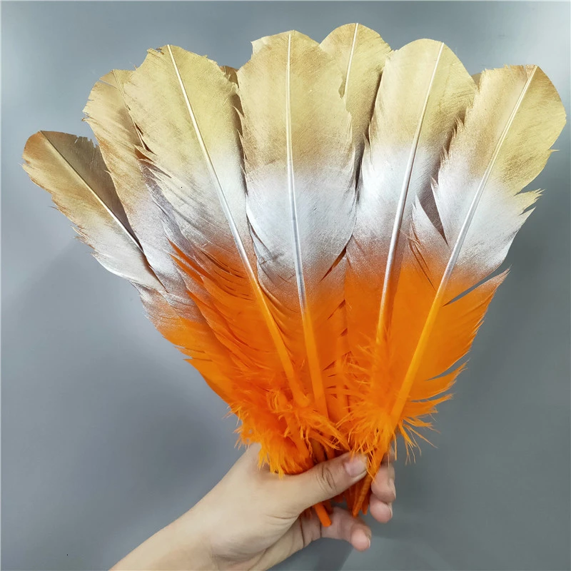 100pcs/lot Spray Color Gold Goose Feathers 10-12 Inches / 25-30cm DIY Feathers For Crafts Wedding Jewelry Decoration Plumes