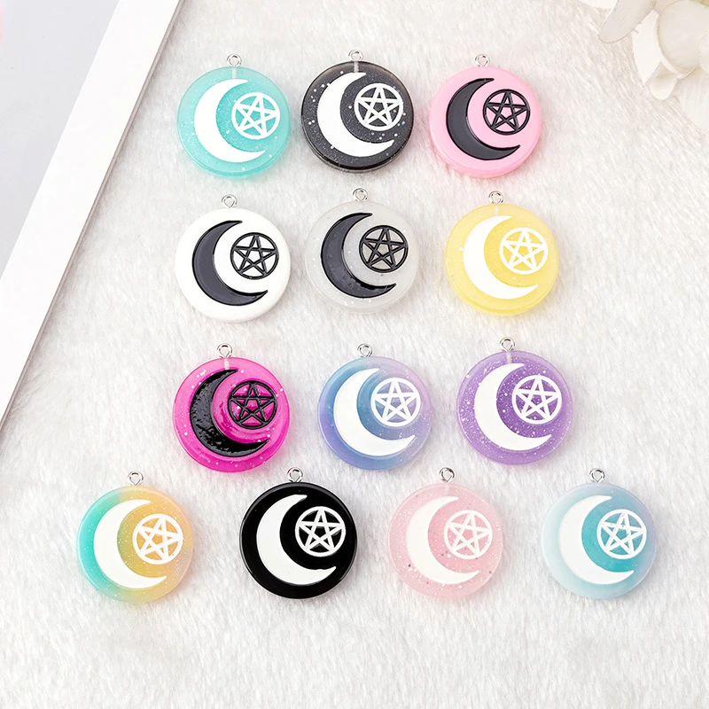 10Pcs Halloween Party Charms Punk Crafts Glitter Flatback Resin Star Moon Witches Jewelry Findings For Necklace Pendant