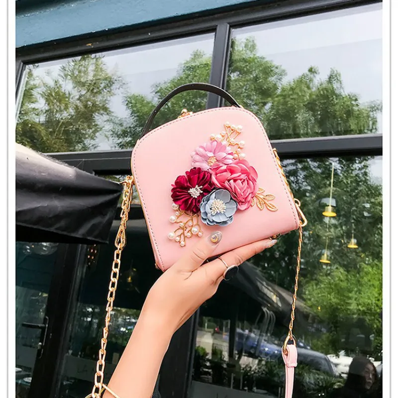 New Fashion Wild Women Handbag Metal Clip Small Square Dinner Flower Shoulder Bags Diagonal Handbag 822