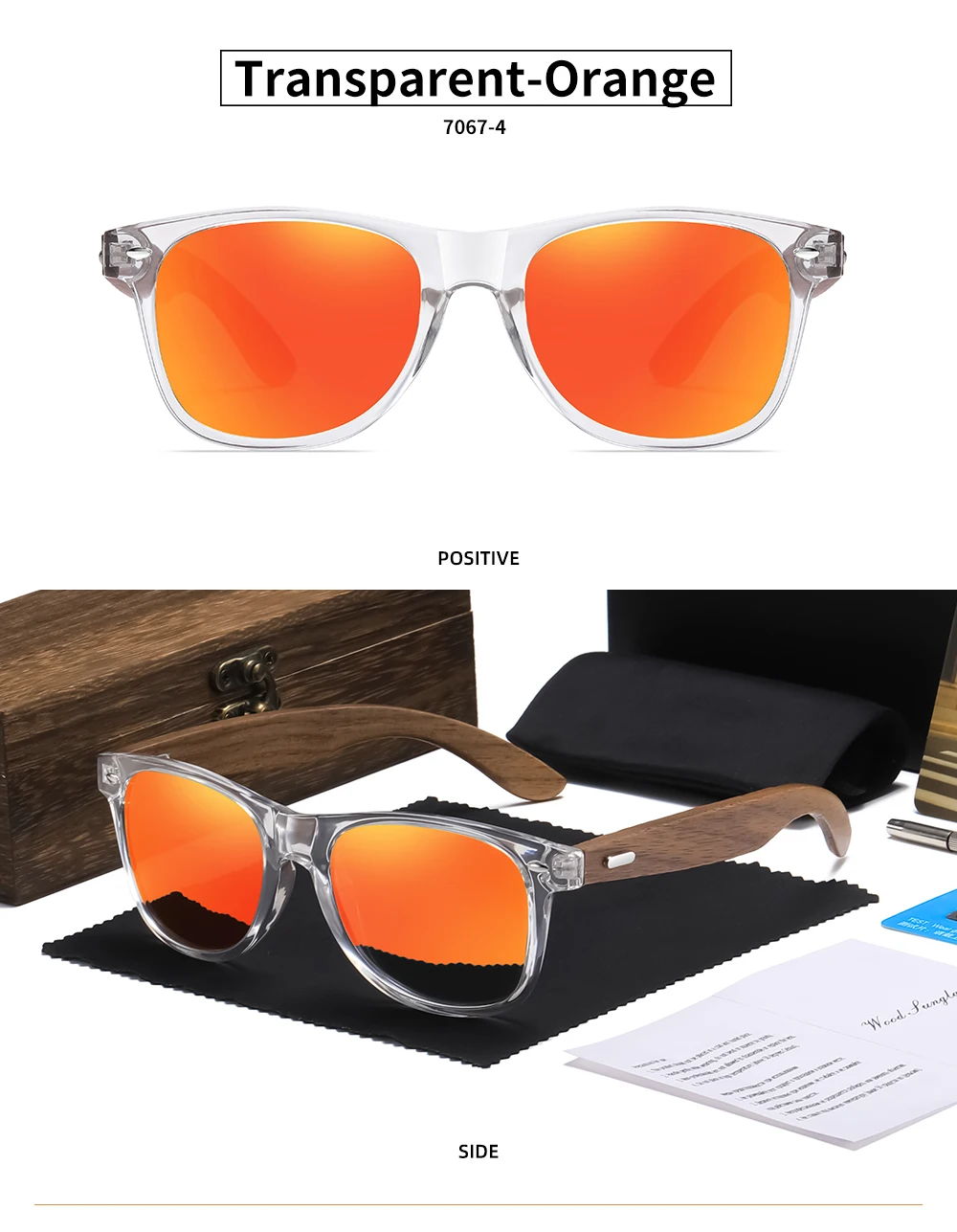 GM Marke Transparente Farbrahmen Sonnenbrille Männer Frauen Polarisierte Zarte Mode Handgemachte Holz Sonnenbrille Mit Box – Detail 11