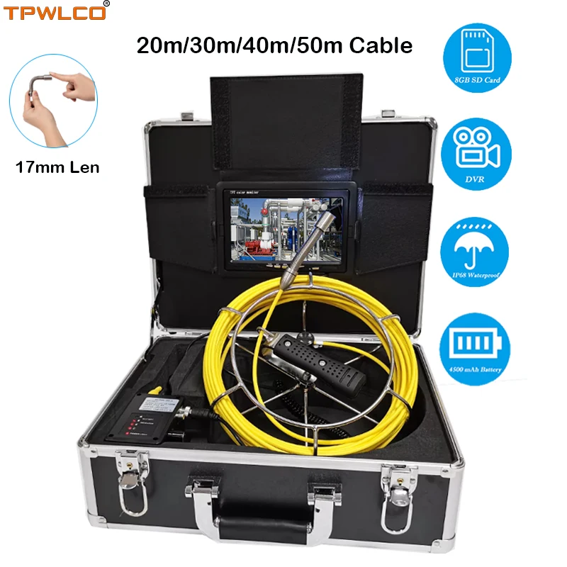 

TPWLCO TP9200 Sewer Industrial Endoscope Inspection System With DVR Function 7inch Monitor 17mm Len 20-50m Cable Video Camera