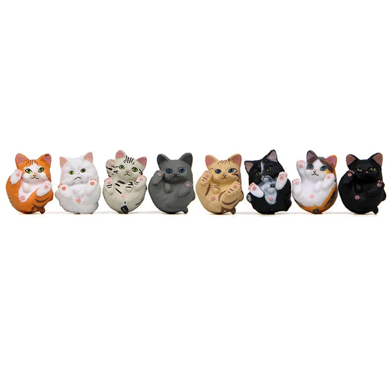 8PCS/Sets Cartoon Colourful Pet Cats PVC Cute Anime Kitten Mini Figures Landscape Decoration Toys Dolls for Baby Kids Gifts