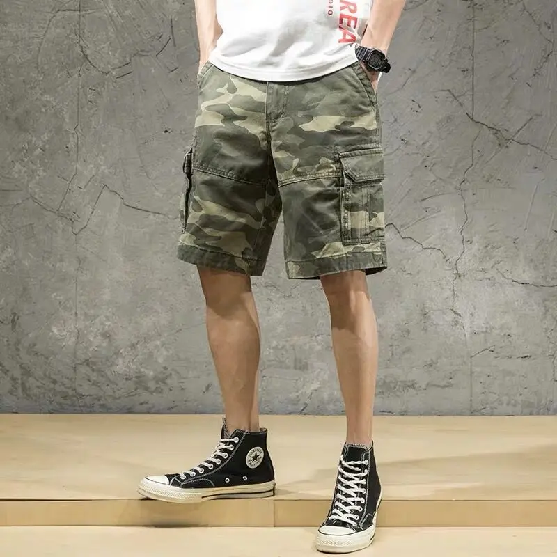 Camouflage Cargo Shorts Mens Sweatshorts Sweat Pants Man Fashion Brand Pure Cotton Trendy Sports Pirate Shorts Loose Casual Pant