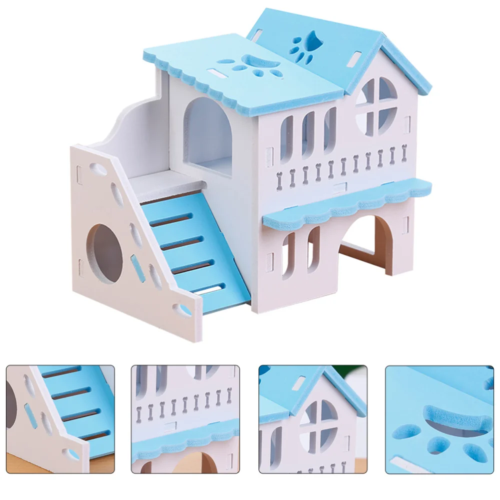 Wooden Hamster Animal Hideout House Double-storey Pet Hut Play Toy Guinea Pig Accessories Nest Cages Accessori