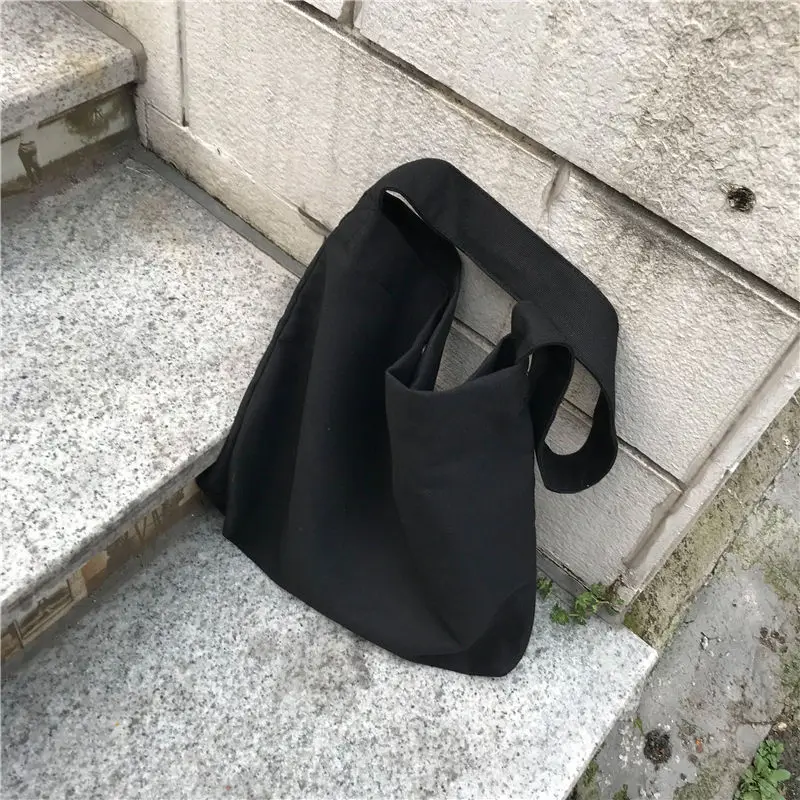 Canvas Shoulder Shopping Bags Womens Shopper Daily Simple Solid Harajuku Female Casual Large Capacity Foldable Travel Totes Bag