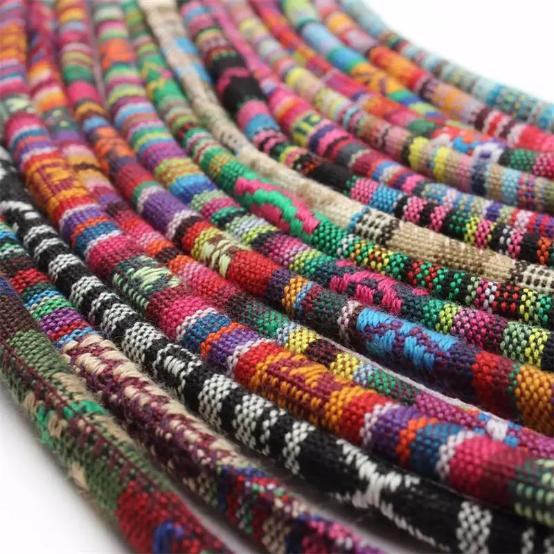 5yards/lot 6mm Colorful Fabric Multi Colors Cotton Cord Fabric Ethnic Rope Textile Wrap Embroider Cords For Jewelry Making