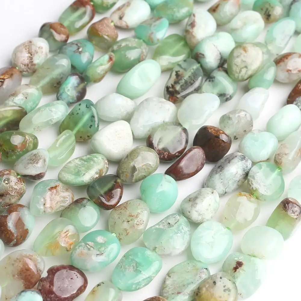 8-10mm Irregular Natural Australian Chrysoprases Green Jades Stone Beads for Accessories Jewellery Making Bracelet Necklace 15\'\'