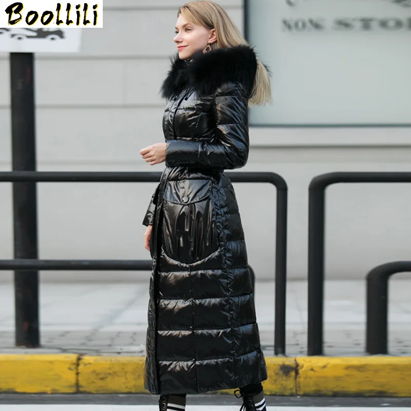 2023 Women's Boollili Winter Down Jacket Long Coat Large Raccoon Fur Collar 90% White Duck Down Coat Slim High-end Warm Parka