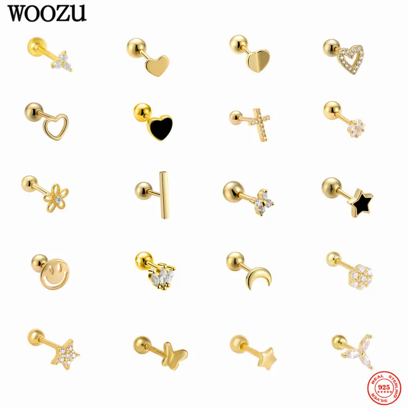 

WOOZU 1 Piece 925 Sterling Silver INS Minimalist Cute Small Stud Earrings For Women Korean Exquisite Piercing Jewelry Pendientes