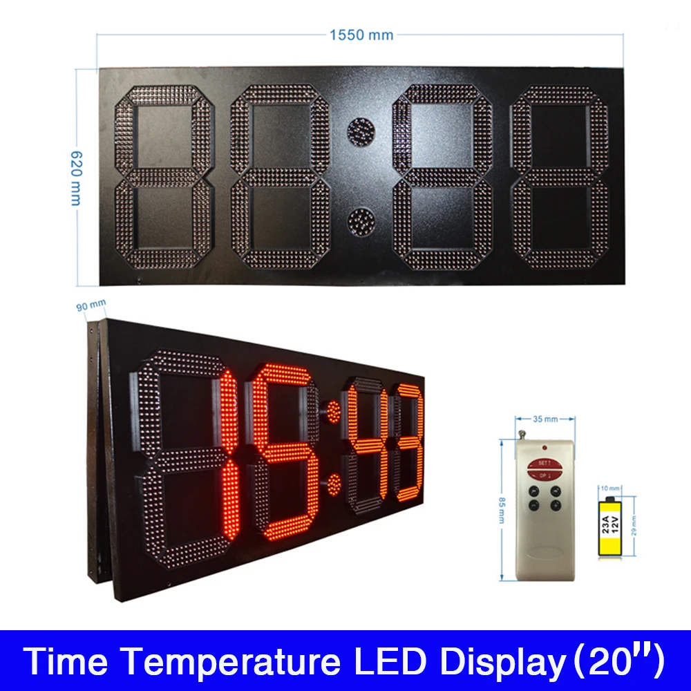 Custom made High Brightness 20'' inch Outdoor waterproof time temperature display | digital time screen electronic clock display