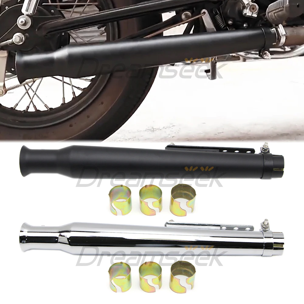 Universal Motorcycle Exhaust Muffler Megaphone Silencer Slip-On Pipe for Honda Suzuki Yamaha Scrambler Motorbike Silver / Black