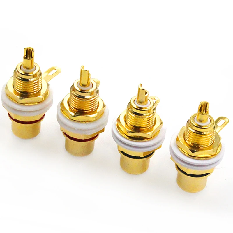 4Pcs RCA Female Jack  Plated Rca Connector Gold Panel Mount Chassis Audio Socket Plug Bulkhead white cycle with nut solder cup