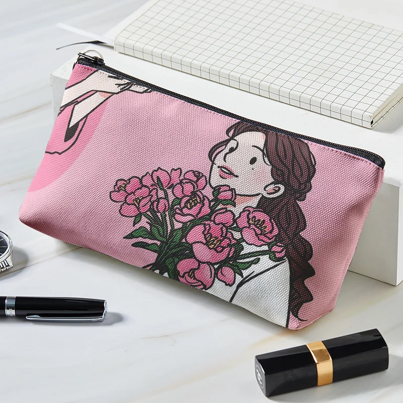 Korean Style Makeup Bag Minimalist Character Cosmetic Bag Portable Zipper Women Cosmetic Bag Storage Bag Coin Bag Universal