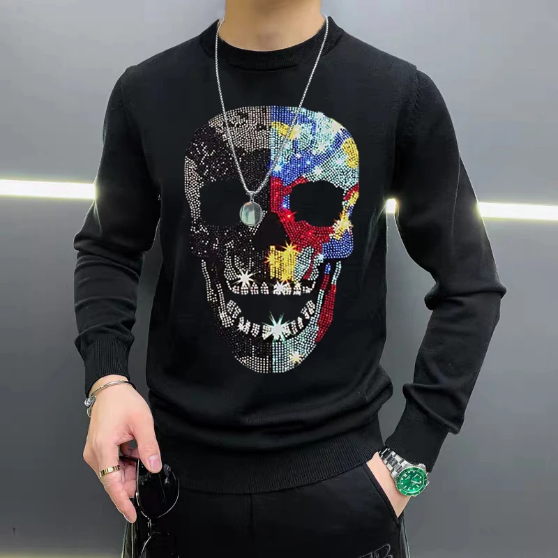 Handmade Men's Sweater European Design Hot Diamond New Arrival Knitted Youth Tops Luxury Chic Cashmere Warmth