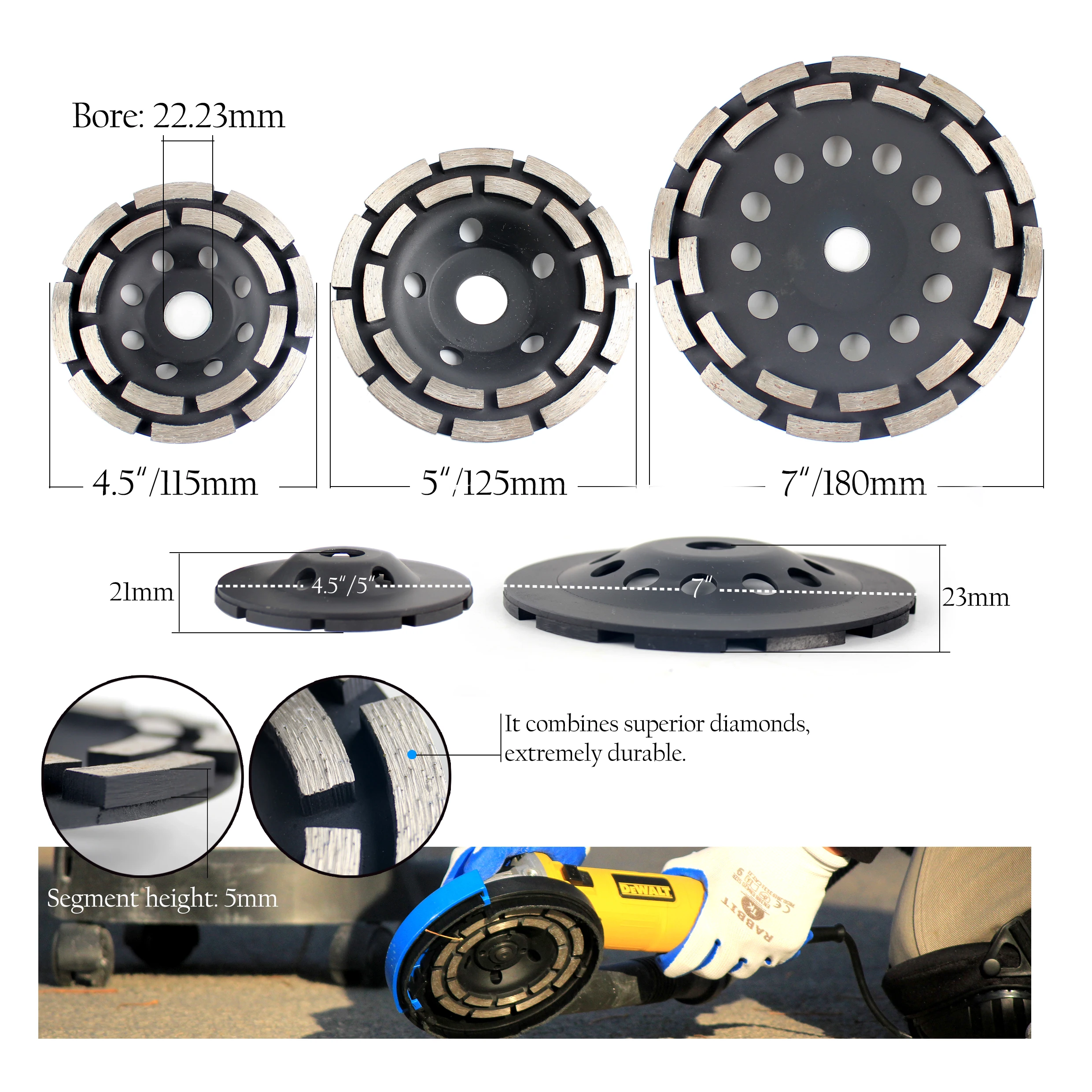 Raizi 115/125/180 mm Mola diamantata a tazza per calcestruzzo Abrisave Disco da taglio Sega smerigliatrice