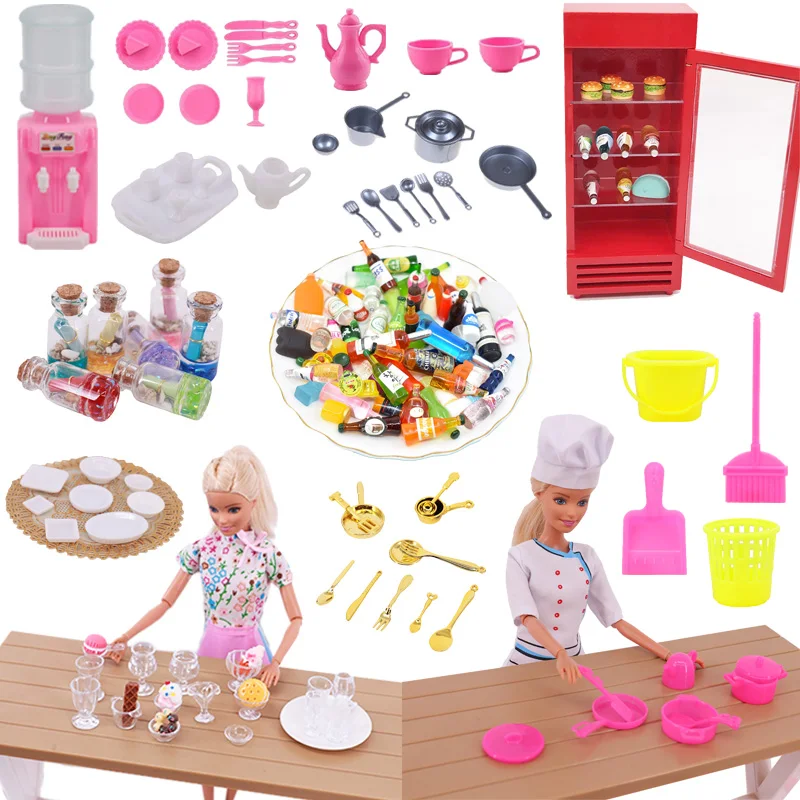 Dollhouse Acessórios para Boneca Barbie, Prato Miniatura, Drink Cup, Prato, Tigela, Conjunto de Louça, Brinquedo, Comida, Cozinha, Mini Móveis