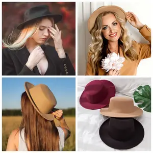 Frauen Nachahmung von Wollwoll -Flachtop, Jazzkappe, elegant, englisch, breiter Klappe, weibliche Mützen, Kokoshut, monochrom 8 Hauptverkauf Chapeu Bowler - №3