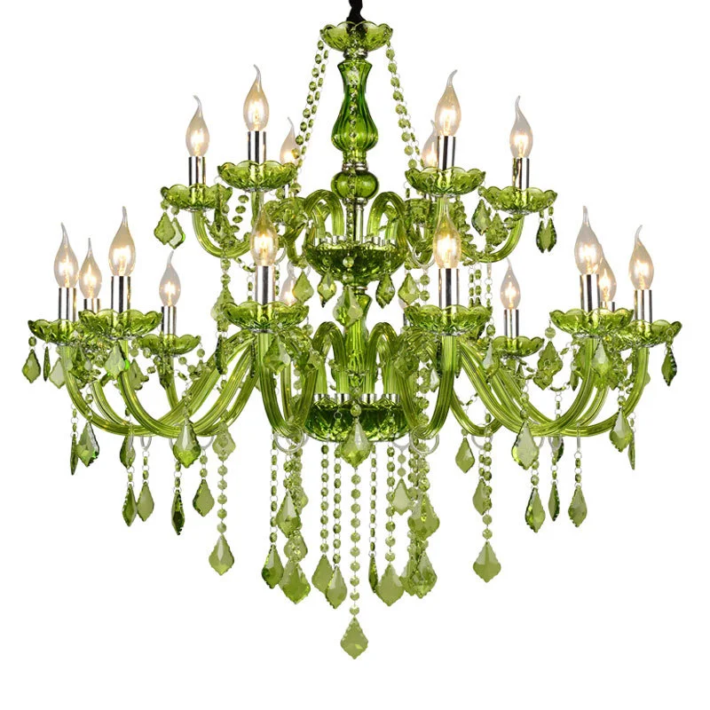 E14 Luxury Crystal Chandelier Green Wedding Parlor Bedroom Villa Suspension Light Hotel Restaurant Cafe Bar Candle Pendant Lamps