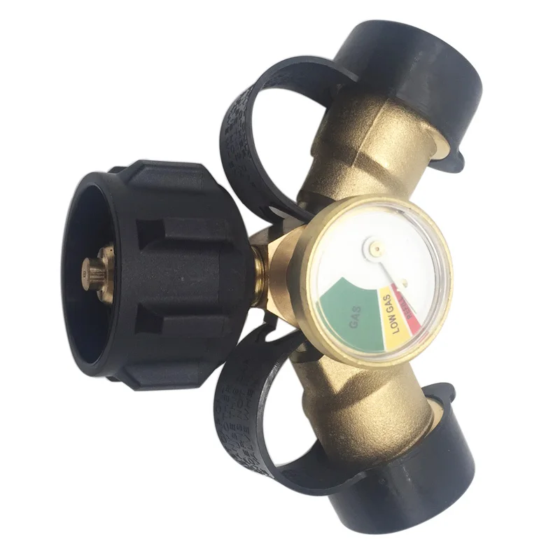 QCC Gas Propane Adapter Y-Type Three-Way Brass Adapter Gas Valve Accessories With Pressure Gauge