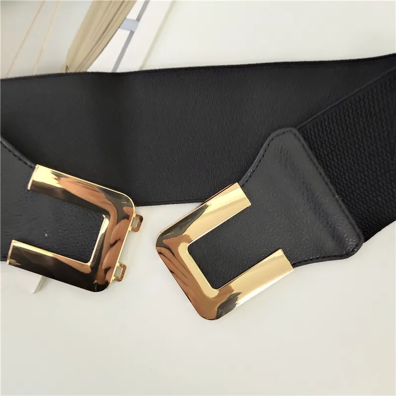 Golden Hook Buckle Belts for Women Female Decorative Girdle with Skirt Retro Elastic Wide Belt  Ladies Elastic Girdle