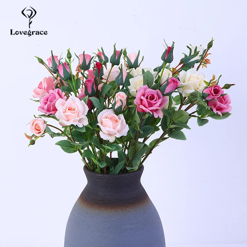 Beautiful Rose Peony Wedding Bouquets Artificial Silk Flowers Long branch PInk Bouquet Home Winter Wedding Decor Fake Flowers