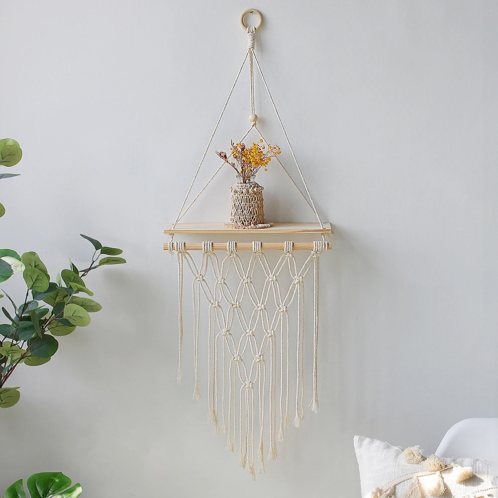 Macrame Wand Hängen Regal Boho Wohnkultur Regale Auf Wand Holz Dekoration für Schlafzimmer Wohnzimmer Kindergarten Christamas Geschenk – Detail 10