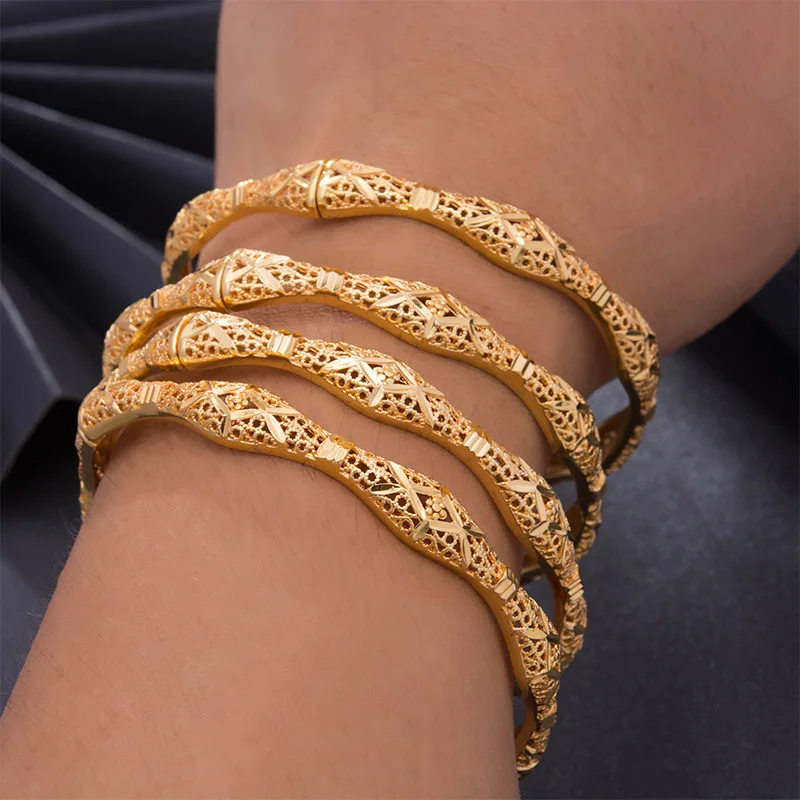 

Wando 4Pcs/lot Gold Color Bangles Women Men African Jewelry Arab Middle Eastern Ornaments Dubai Wedding Gift Bracelets