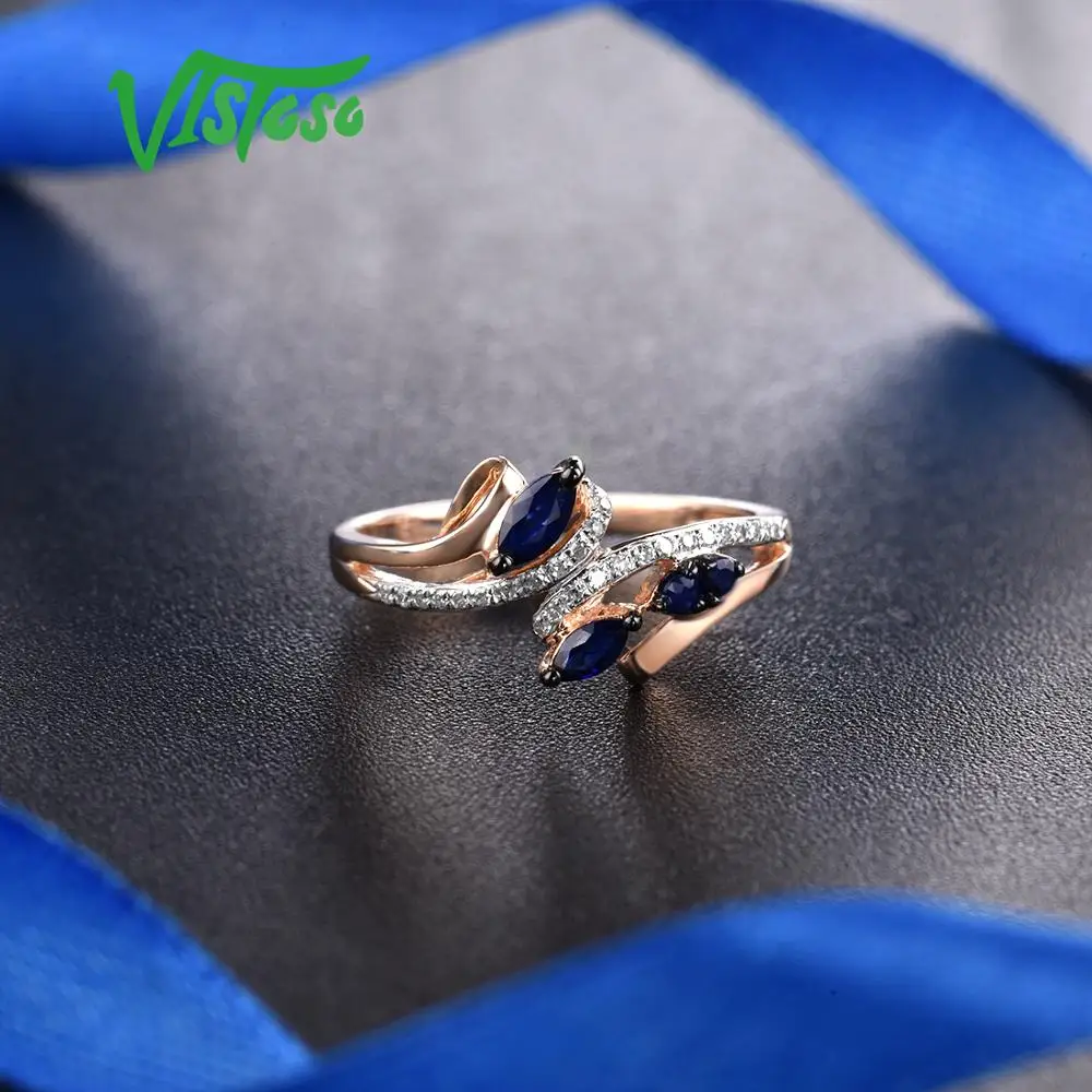 VISTOSO – bagues en or Rose 14K 585 pour femmes, bijoux fins de luxe tendance, diamant naturel étincelant, saphir bleu