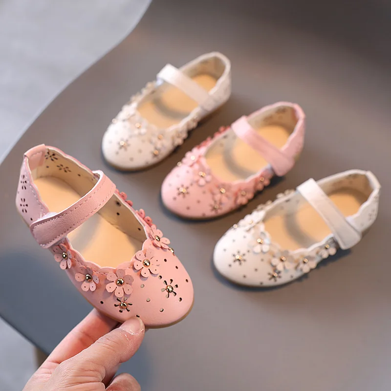 2021 Baby Toddler Girl Elegant Party Dress Cut-Outs Flower Leather Shoe For Children\'S Spring Princess Shoe Kids 1 5-12 Years