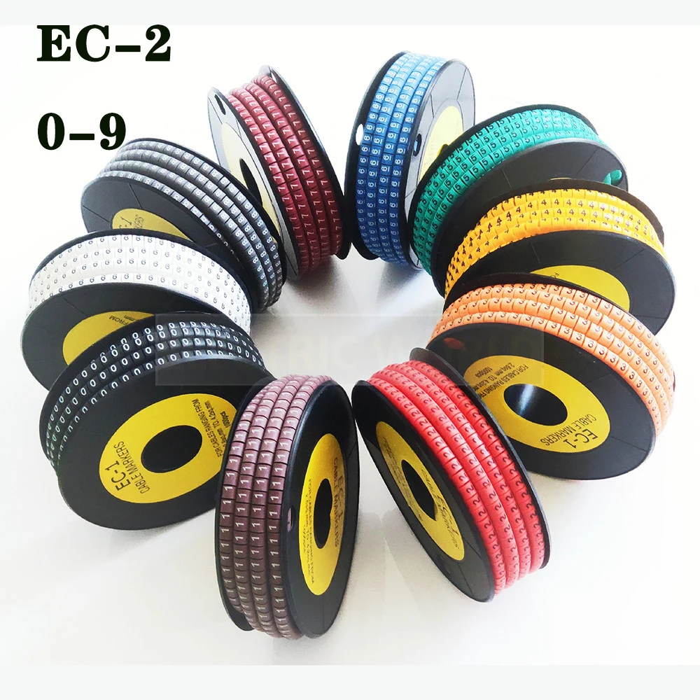 cable marker numbered EC-2 1000pcs Wire Marker Number 0 to 9 Cable Size 4sqmm yellow Colored PVC cable markers insulation marker