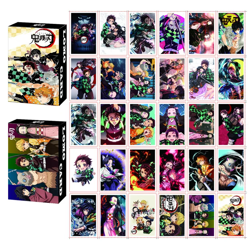 30Pcs/Box Anime Demon Slayer Cards Cartoon Postcard Artbook Props Lomo Card Gift Collection