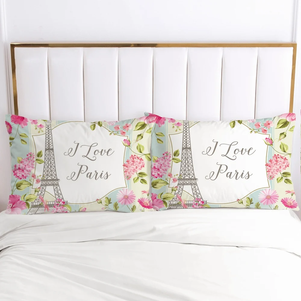 Eiffeltower Printed 2 PCS Rectangle 100% Polyester Pillow Case Super Soft Pillowcases Washable Home Bed Adornment Pillowcase