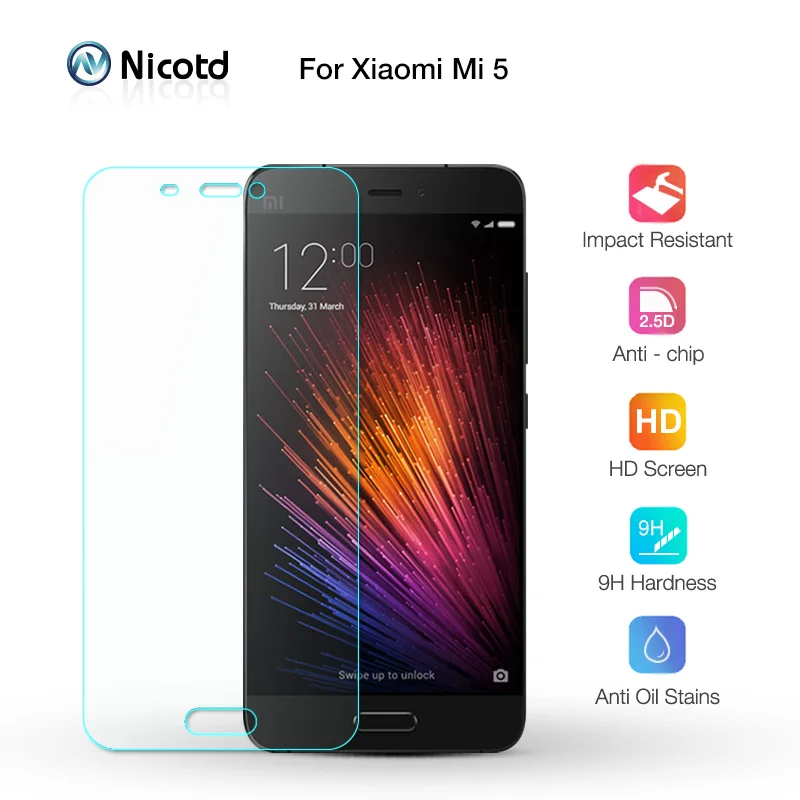 NicoTD 0.26mm 9H HD Tempered Glass For XiaoMi Mi5 Screen Protector Film XiaoMi Mi 5 mi5 HD Clear tempered Glass Protective