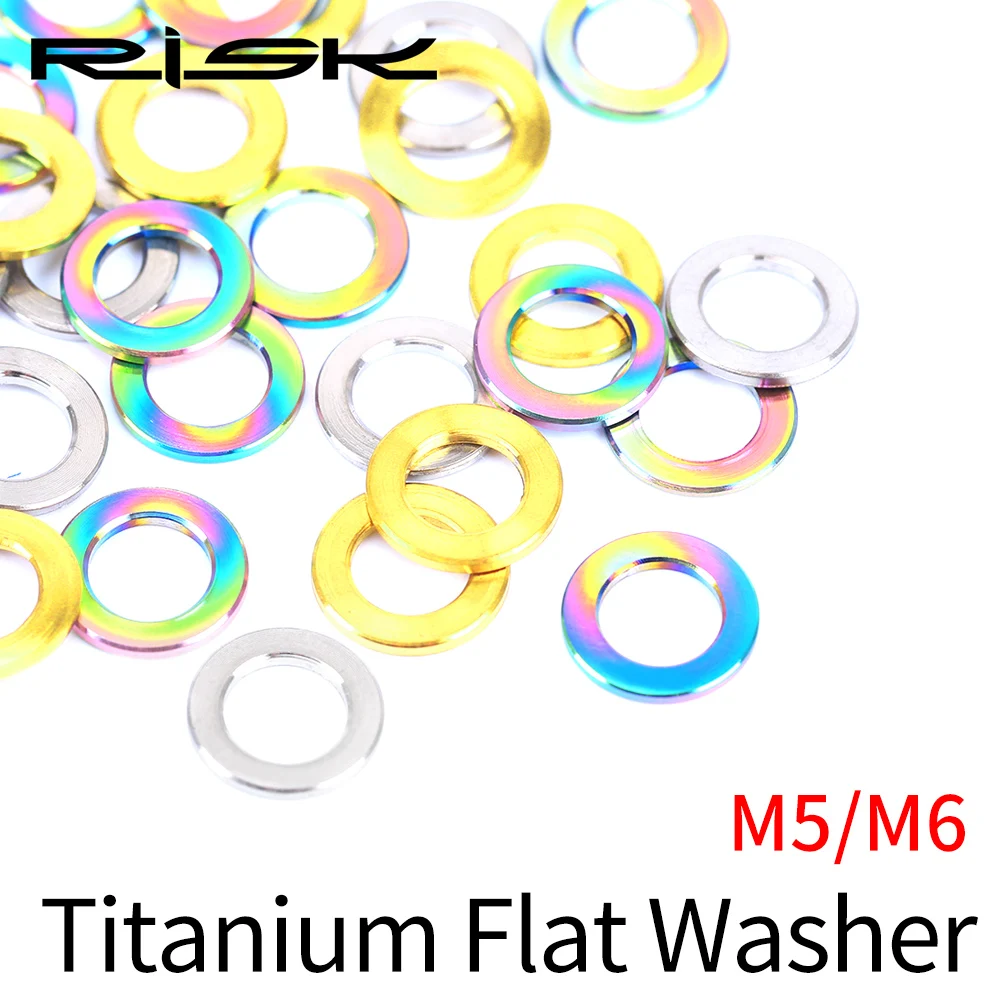 1pcs RISK M5 M6 Titanium Bolts Washers 0.14g Lightweight Bicycle Motorcycle Screw Flat Ti Washer Frame Protection Accessories