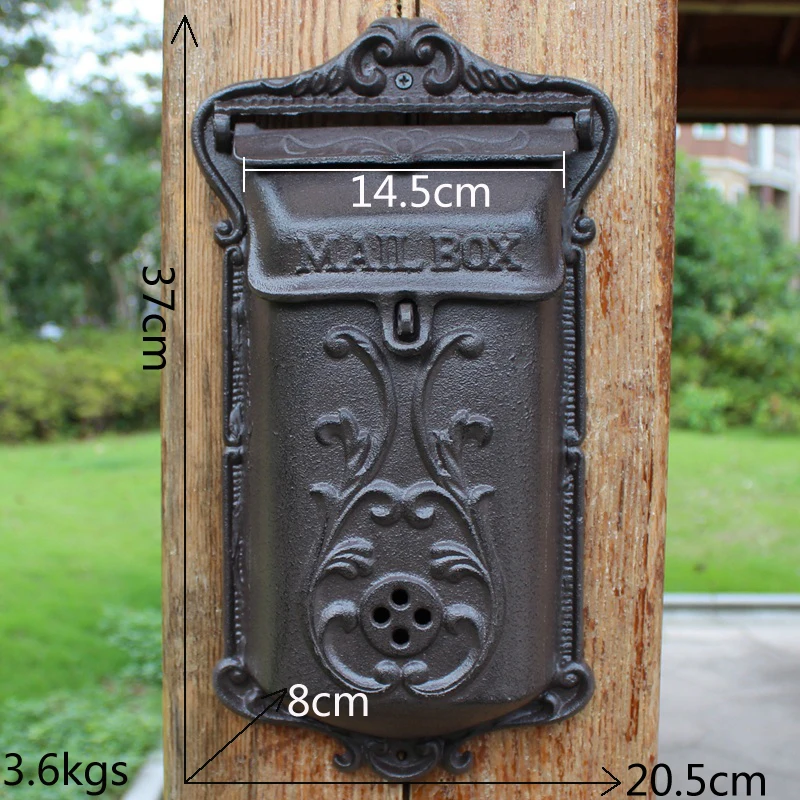 European Vintage Home Garden Decor Middle Size Heavy Sturdy Cast Iron Wall Mounted Mail Box Post  Mailbox  Letter Boxes