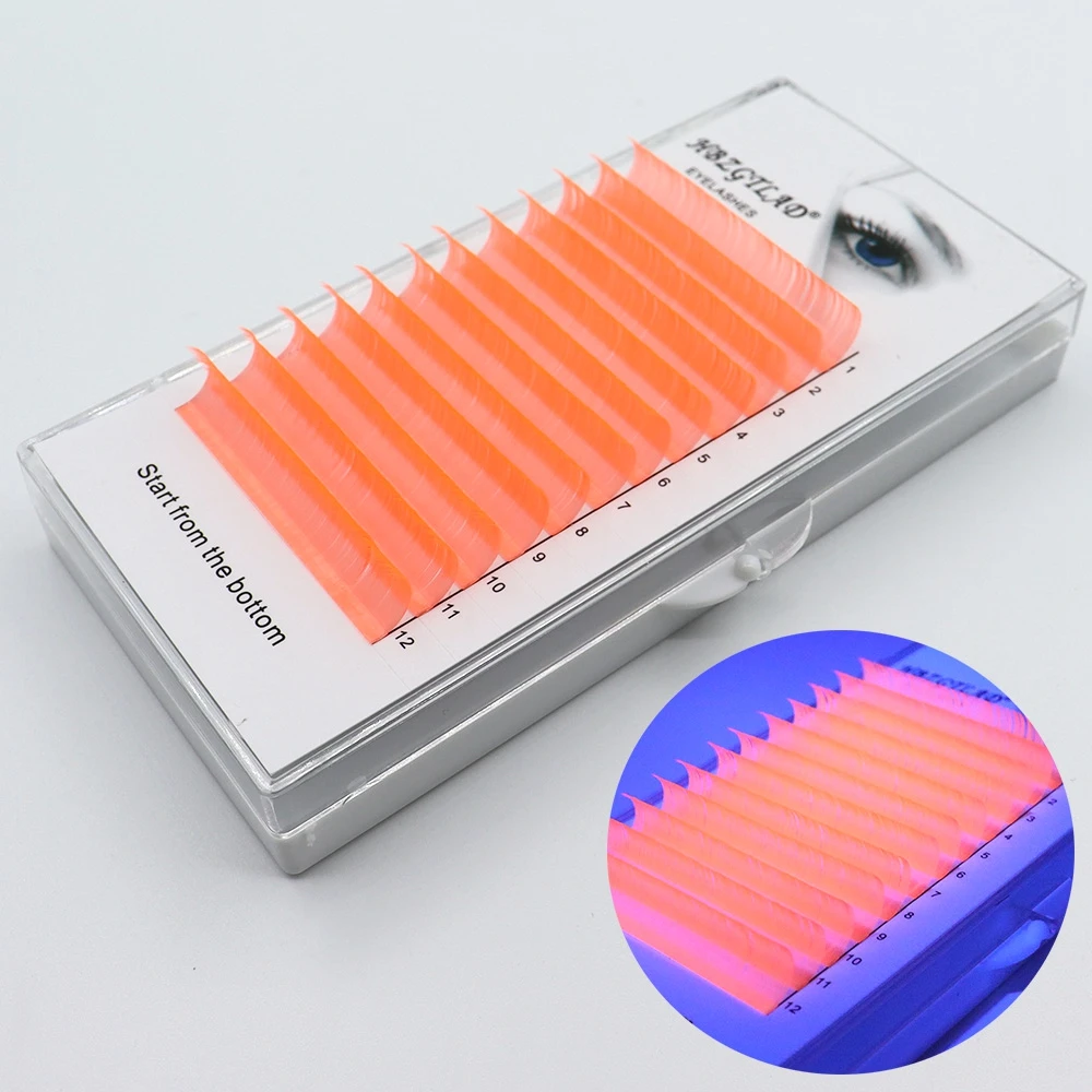 UV Neon Lashes Glow under UV light eyelashes Fluorescent Bright Colorful Bulk Classic Individual Luminous Eyelash Extension Tool