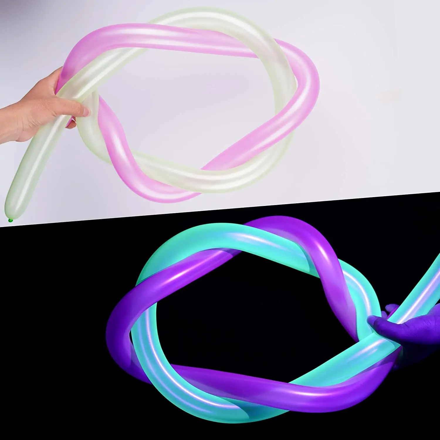 Thicken 120 Magic Balloons 100 Pack Neon Glow Balloons Long Strip Neon Balloons Mixed Color DIY Birthday Party Decor Baby Shower view 2