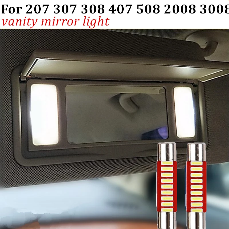 Bright 9-SMD 28mm 6614 LED Replacement Bulbs For Car Peugeot 207 208 308 407 508 2008 3008 Sunvisor Flips Vanity Mirror Lights